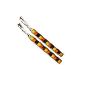 Baltic Amber Mosaic Earrings in 925 Sterling Silver